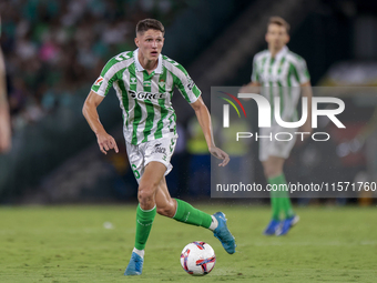 Sergi Altimira of Real Betis controls the ball during the La Liga EA Sports match between Real Betis and CD Leganes at Benito Villamarin in...