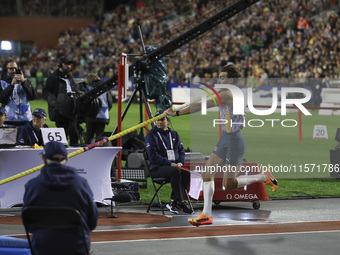 Armand Duplantis of Sweden competes in the Men's Pole Vault during the Wanda Diamond League 2024 final event, an athletics meeting. Armand G...