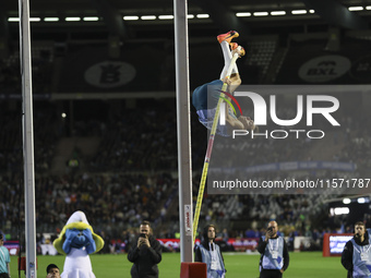 Armand Duplantis of Sweden competes in the Men's Pole Vault during the Wanda Diamond League 2024 final event, an athletics meeting. Armand G...