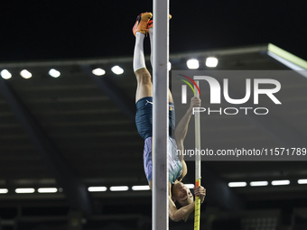 Armand Duplantis of Sweden competes in the Men's Pole Vault during the Wanda Diamond League 2024 final event, an athletics meeting. Armand G...