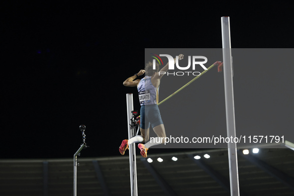 Armand Duplantis of Sweden competes in the Men's Pole Vault during the Wanda Diamond League 2024 final event, an athletics meeting. Armand G...