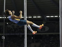 Armand Duplantis of Sweden reacts in the air while he competes in the Men's Pole Vault during the Wanda Diamond League 2024 final event, an...