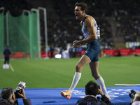 Armand Duplantis of Sweden reacts as he competes in the Men's Pole Vault during the Wanda Diamond League 2024 final event, an athletics meet...