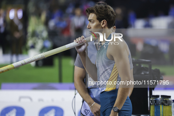 Armand Duplantis of Sweden competes in the Men's Pole Vault during the Wanda Diamond League 2024 final event, an athletics meeting. Armand G...