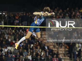 Armand Duplantis of Sweden competes in the Men's Pole Vault during the Wanda Diamond League 2024 final event, an athletics meeting. Armand G...