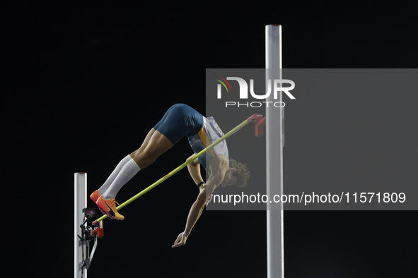 Armand Duplantis of Sweden competes in the Men's Pole Vault during the Wanda Diamond League 2024 final event, an athletics meeting. Armand G...