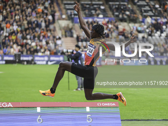 Tajay Gayle of Jamaica competes in Men's Long Jump during the Wanda Diamond League 2024 final event, an athletics meeting. The Jamaican long...