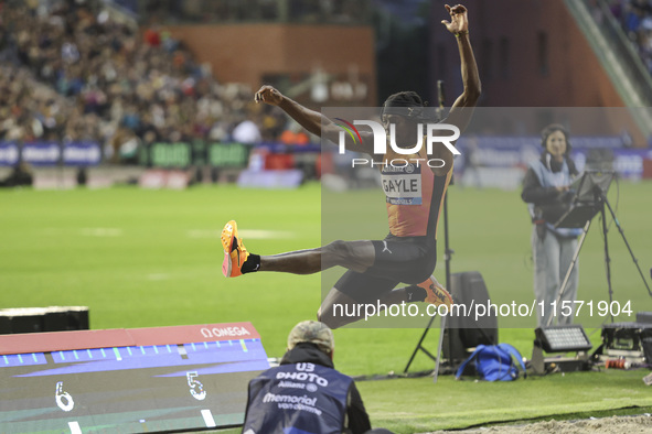 Tajay Gayle of Jamaica competes in Men's Long Jump during the Wanda Diamond League 2024 final event, an athletics meeting. The Jamaican long...