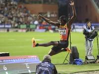 Tajay Gayle of Jamaica competes in Men's Long Jump during the Wanda Diamond League 2024 final event, an athletics meeting. The Jamaican long...