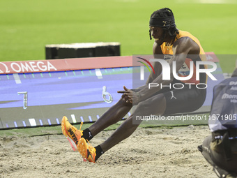 Tajay Gayle of Jamaica competes in Men's Long Jump during the Wanda Diamond League 2024 final event, an athletics meeting. The Jamaican long...