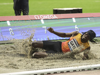 Tajay Gayle of Jamaica competes in Men's Long Jump during the Wanda Diamond League 2024 final event, an athletics meeting. The Jamaican long...