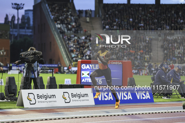 Tajay Gayle of Jamaica competes in Men's Long Jump during the Wanda Diamond League 2024 final event, an athletics meeting. The Jamaican long...