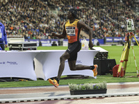 Tajay Gayle of Jamaica competes in Men's Long Jump during the Wanda Diamond League 2024 final event, an athletics meeting. The Jamaican long...