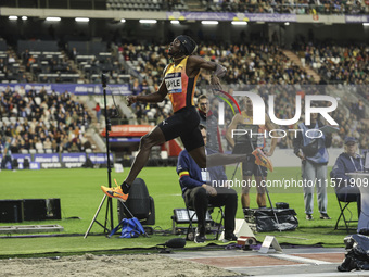 Tajay Gayle of Jamaica competes in Men's Long Jump during the Wanda Diamond League 2024 final event, an athletics meeting. The Jamaican long...