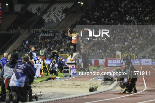 Tajay Gayle of Jamaica competes in Men's Long Jump during the Wanda Diamond League 2024 final event, an athletics meeting. The Jamaican long...