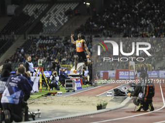 Tajay Gayle of Jamaica competes in Men's Long Jump during the Wanda Diamond League 2024 final event, an athletics meeting. The Jamaican long...