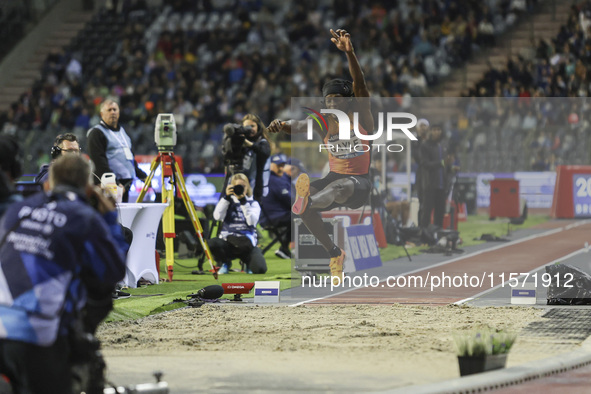 Tajay Gayle of Jamaica competes in Men's Long Jump during the Wanda Diamond League 2024 final event, an athletics meeting. The Jamaican long...