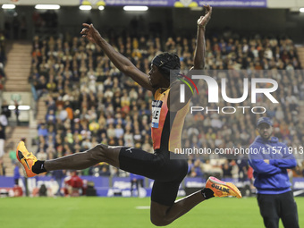 Tajay Gayle of Jamaica competes in Men's Long Jump during the Wanda Diamond League 2024 final event, an athletics meeting. The Jamaican long...