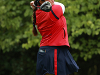 GAINESVILLE, VIRGINIA - SEPTEMBER 13: Lilia Vu of of Team USA plays her tee shot on the third hole during Foursome Matches on Day One of the...