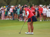 GAINESVILLE, VIRGINIA - SEPTEMBER 13: Lilia Vu of of Team USA follows her putt on the third green during Foursome Matches on Day One of the...