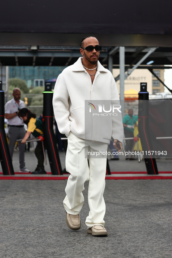 Lewis Hamilton of Mercedes before first practice ahead of the Formula 1 Grand Prix of Azerbaijan at Baku City Circuit in Baku, Azerbaijan on...