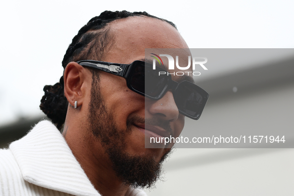 Lewis Hamilton of Mercedes before first practice ahead of the Formula 1 Grand Prix of Azerbaijan at Baku City Circuit in Baku, Azerbaijan on...