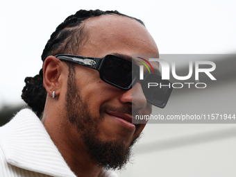 Lewis Hamilton of Mercedes before first practice ahead of the Formula 1 Grand Prix of Azerbaijan at Baku City Circuit in Baku, Azerbaijan on...