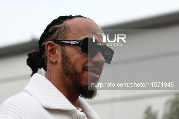 Lewis Hamilton of Mercedes before first practice ahead of the Formula 1 Grand Prix of Azerbaijan at Baku City Circuit in Baku, Azerbaijan on...