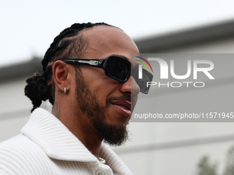 Lewis Hamilton of Mercedes before first practice ahead of the Formula 1 Grand Prix of Azerbaijan at Baku City Circuit in Baku, Azerbaijan on...