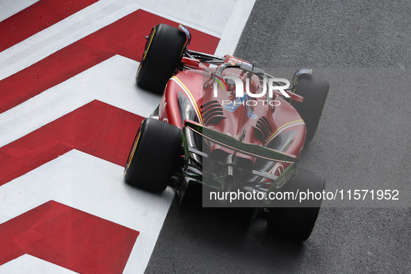 Charles Leclerc of Ferrari during first practice ahead of the Formula 1 Grand Prix of Azerbaijan at Baku City Circuit in Baku, Azerbaijan on...