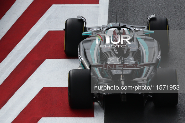 George Russell of Mercedes during first practice ahead of the Formula 1 Grand Prix of Azerbaijan at Baku City Circuit in Baku, Azerbaijan on...