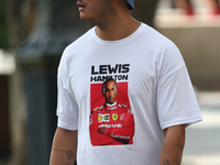 A fan with Lewis Hamilton Ferrari t-shirt during first practice ahead of the Formula 1 Grand Prix of Azerbaijan at Baku City Circuit in Baku...