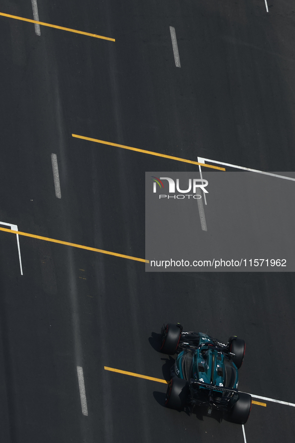 Lance Stroll of Aston Martin Aramco during first practice ahead of the Formula 1 Grand Prix of Azerbaijan at Baku City Circuit in Baku, Azer...