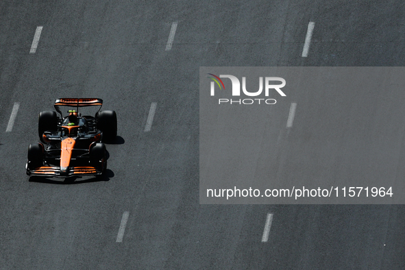 Lando Norris of McLaren during first practice ahead of the Formula 1 Grand Prix of Azerbaijan at Baku City Circuit in Baku, Azerbaijan on Se...