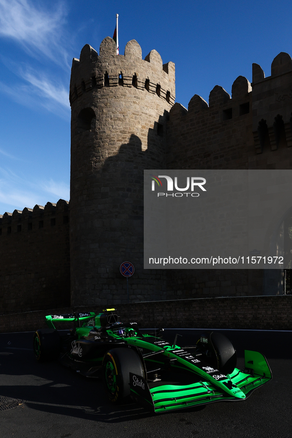 Zhou Guanyu of Kick Sauber during second practice ahead of the Formula 1 Grand Prix of Azerbaijan at Baku City Circuit in Baku, Azerbaijan o...