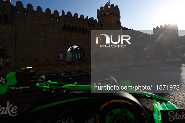 Zhou Guanyu of Kick Sauber during second practice ahead of the Formula 1 Grand Prix of Azerbaijan at Baku City Circuit in Baku, Azerbaijan o...