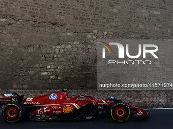 Carlos Sainz of Ferrari during second practice ahead of the Formula 1 Grand Prix of Azerbaijan at Baku City Circuit in Baku, Azerbaijan on S...