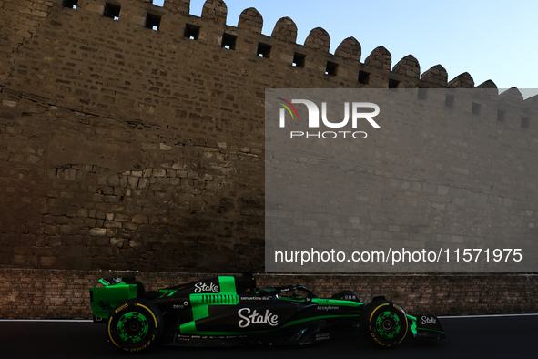 Valtteri Bottas of Kick Sauber during second practice ahead of the Formula 1 Grand Prix of Azerbaijan at Baku City Circuit in Baku, Azerbaij...