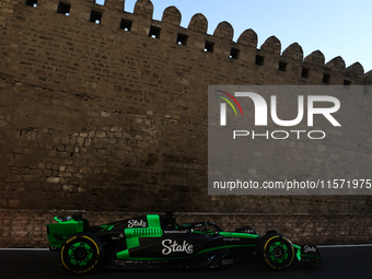 Valtteri Bottas of Kick Sauber during second practice ahead of the Formula 1 Grand Prix of Azerbaijan at Baku City Circuit in Baku, Azerbaij...