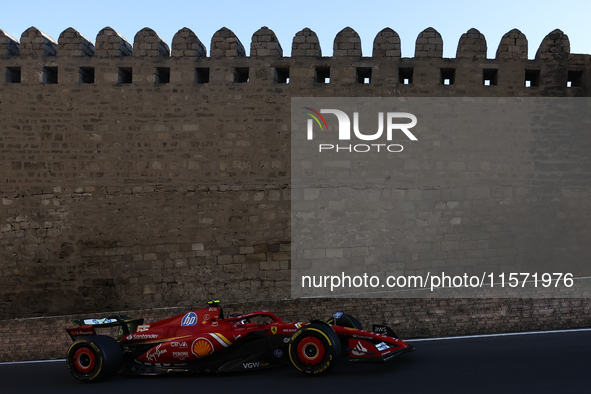 Carlos Sainz of Ferrari during second practice ahead of the Formula 1 Grand Prix of Azerbaijan at Baku City Circuit in Baku, Azerbaijan on S...