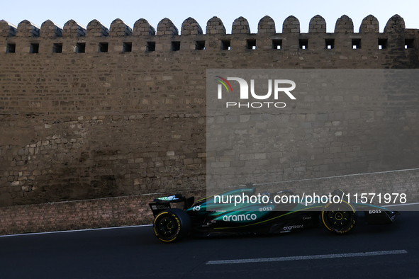 Lance Stroll of Aston Martin Aramco during second practice ahead of the Formula 1 Grand Prix of Azerbaijan at Baku City Circuit in Baku, Aze...