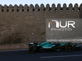 Lance Stroll of Aston Martin Aramco during second practice ahead of the Formula 1 Grand Prix of Azerbaijan at Baku City Circuit in Baku, Aze...