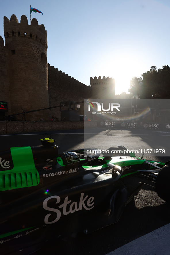 Zhou Guanyu of Kick Sauber during second practice ahead of the Formula 1 Grand Prix of Azerbaijan at Baku City Circuit in Baku, Azerbaijan o...