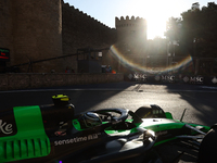 Zhou Guanyu of Kick Sauber during second practice ahead of the Formula 1 Grand Prix of Azerbaijan at Baku City Circuit in Baku, Azerbaijan o...