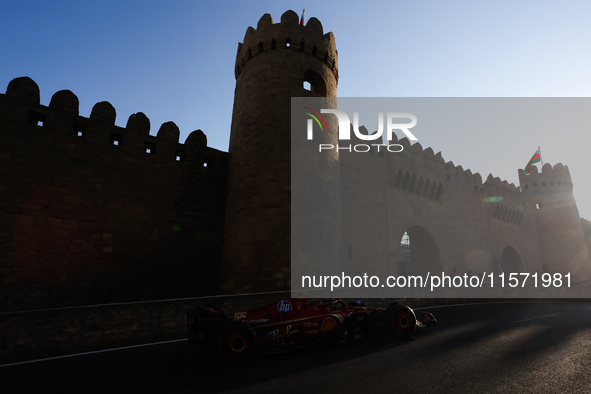 Carlos Sainz of Ferrari during second practice ahead of the Formula 1 Grand Prix of Azerbaijan at Baku City Circuit in Baku, Azerbaijan on S...