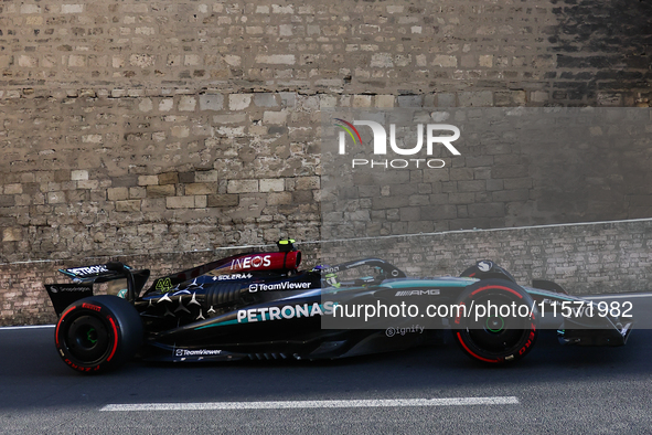 Lewis Hamilton of Mercedes during second practice ahead of the Formula 1 Grand Prix of Azerbaijan at Baku City Circuit in Baku, Azerbaijan o...