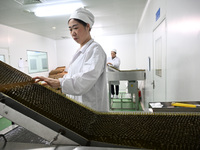 A worker places glass ampoules at a pharmaceutical company in Suqian, China, on September 13, 2024. (