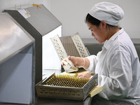 A worker tests diclofenac sodium injection at a pharmaceutical company in Suqian, China, on September 13, 2024. (