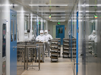 A worker produces diclofenac sodium injection at a pharmaceutical company in Suqian, China, on September 13, 2024. (