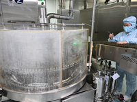 A worker produces diclofenac sodium injection at a pharmaceutical company in Suqian, China, on September 13, 2024. (